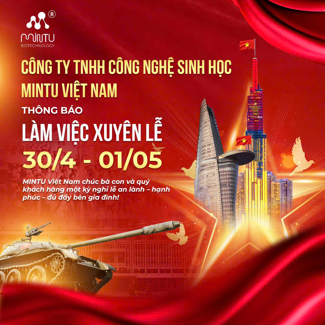 Thông báo làm việc xuyên lễ 30/4 - 1/5